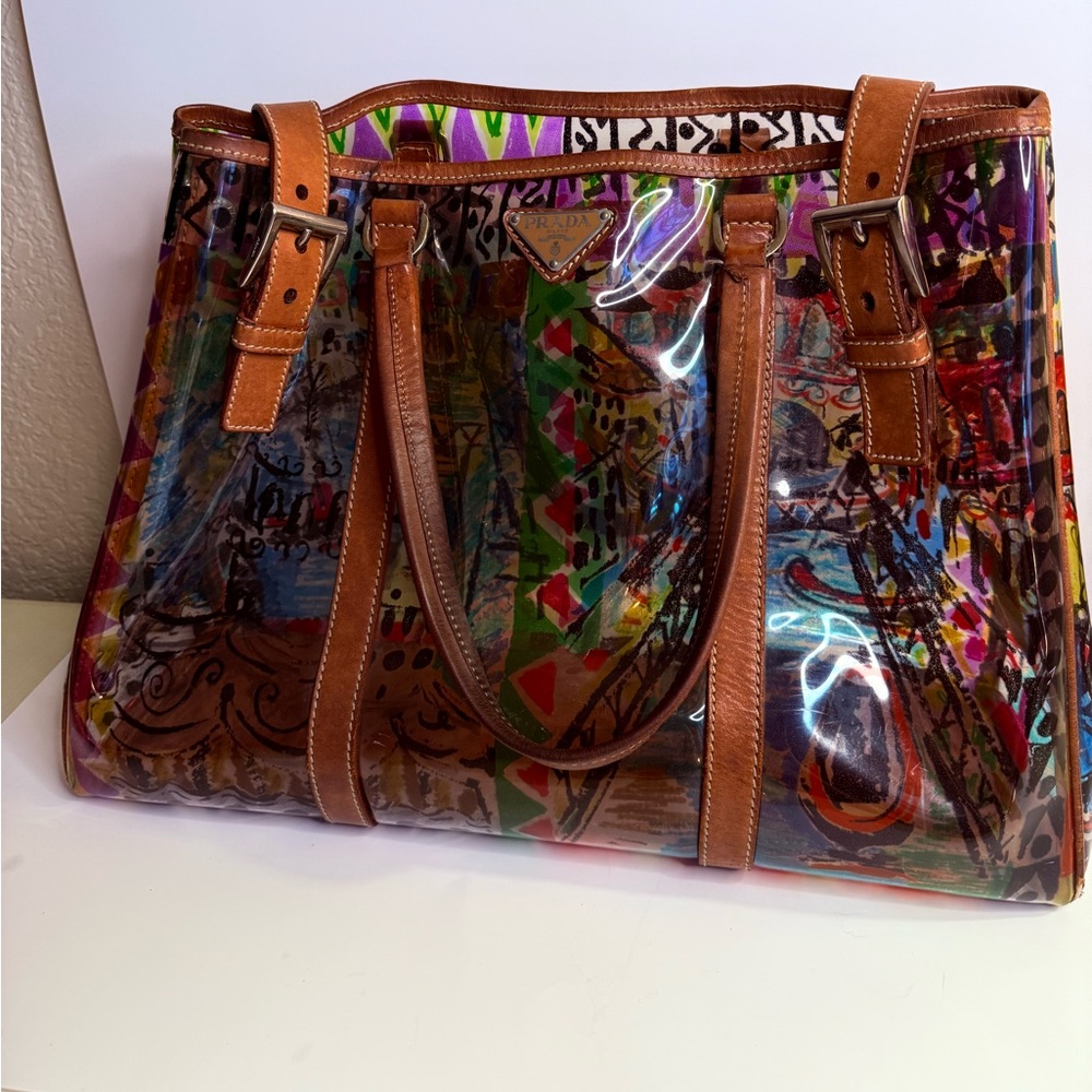 RARE Vintage PRADA Venezia Vinyl Tote with Baby Pouch